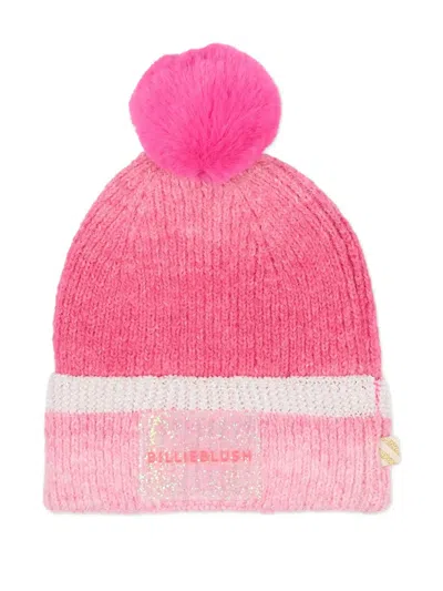 Billieblush Pom-pom Striped Beanie Hat In Pink