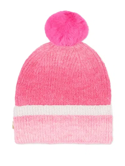 Billieblush Pom-pom Striped Beanie Hat In Pink