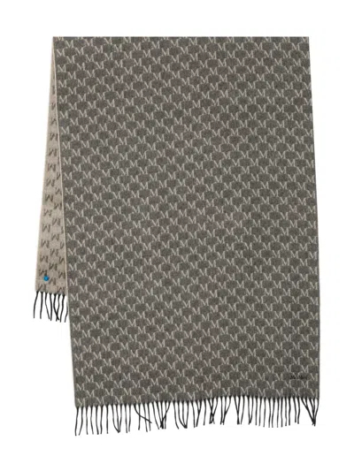 Max Mara Monogram-pattern Fringed Scarf In Gray