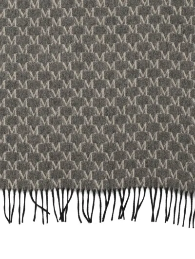Max Mara Monogram-pattern Fringed Scarf In Gray