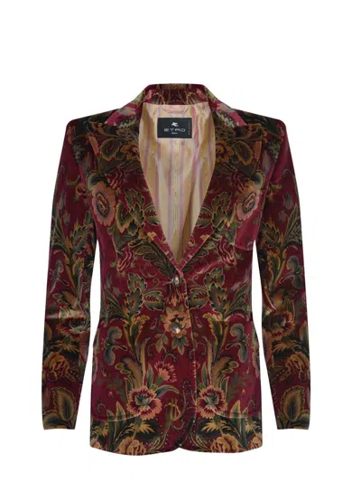 Etro Velvet Floral Pattern Long Sleeves Jacket In Multi