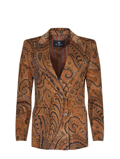 Etro Double-breasted Paisley-print Cotton-blend Corduroy Blazer In Brown