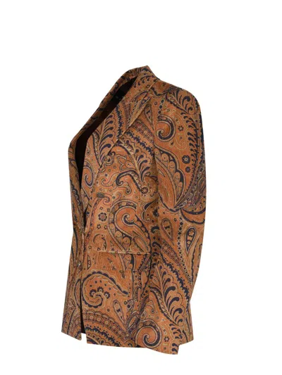 Etro Double-breasted Paisley-print Cotton-blend Corduroy Blazer In Brown