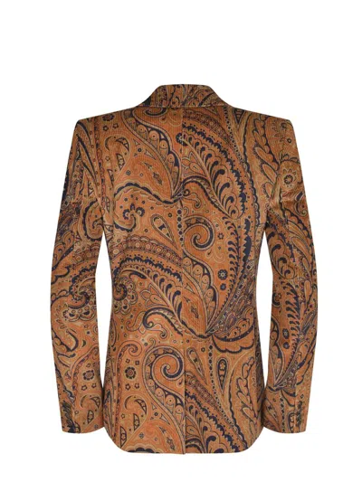 Etro Double-breasted Paisley-print Cotton-blend Corduroy Blazer In Brown