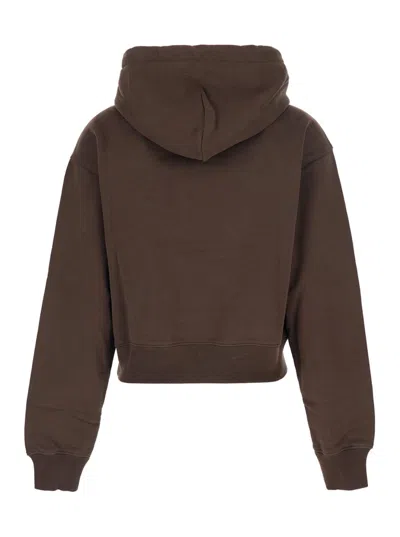 Jacquemus Le Hoodie Gros Grain Brown Cropped Hoodie With Drawstring Hood And Logo Patch On The Front In Cotton In Brown