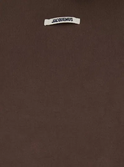 Jacquemus Le Hoodie Gros Grain Brown Cropped Hoodie With Drawstring Hood And Logo Patch On The Front In Cotton In Brown