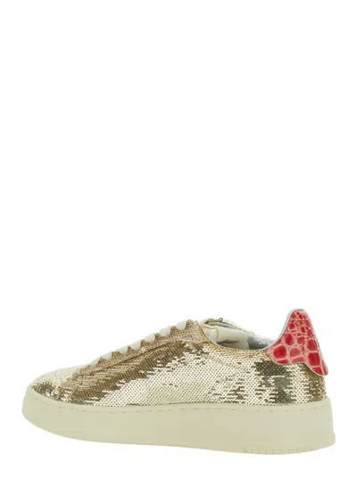 Autry Low-top Sequin Lace-up Shoes In Brown