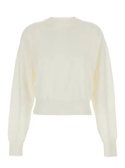 Jacquemus White Crew Neck Sweater With Back Logo In Merino Wool Woman In Multi
