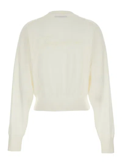 Jacquemus White Crew Neck Sweater With Back Logo In Merino Wool Woman In Multi