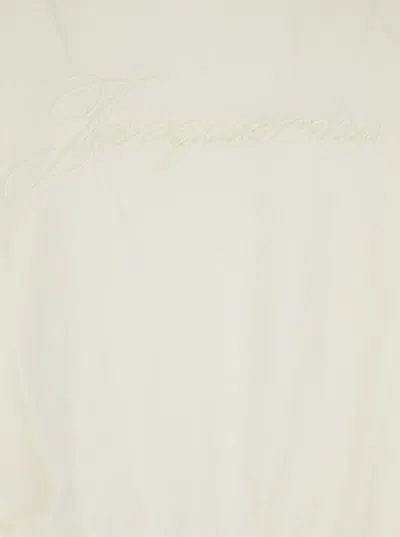 Jacquemus White Crew Neck Sweater With Back Logo In Merino Wool Woman In Multi