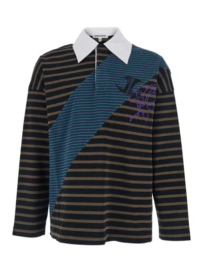 Jordanluca Multicolor Long-sleeve Polo Shirt With Logo Embroidery On The Front And All-over Striped Motif In Co In Black