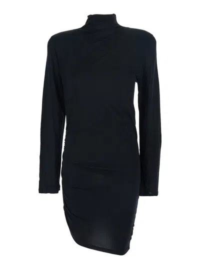 Jacquemus Short Dress With Asymmetric Hem And Ruched Detailing In Black