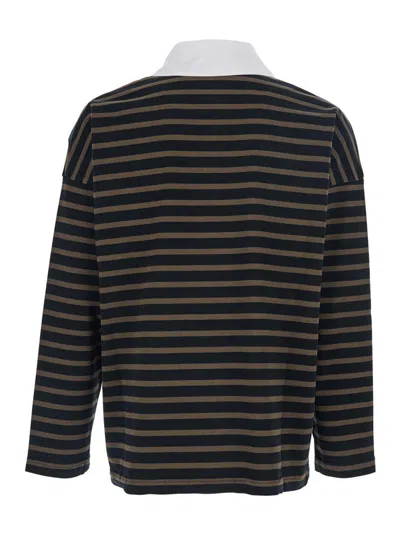 Jordanluca Multicolor Long-sleeve Polo Shirt With Logo Embroidery On The Front And All-over Striped Motif In Co In Black