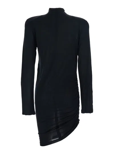 Jacquemus Short Dress With Asymmetric Hem And Ruched Detailing In Black
