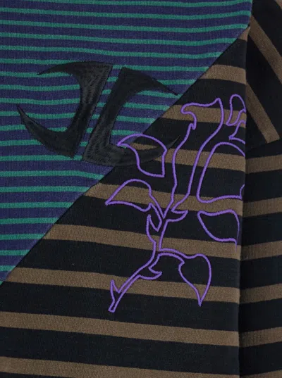 Jordanluca Multicolor Long-sleeve Polo Shirt With Logo Embroidery On The Front And All-over Striped Motif In Co In Black