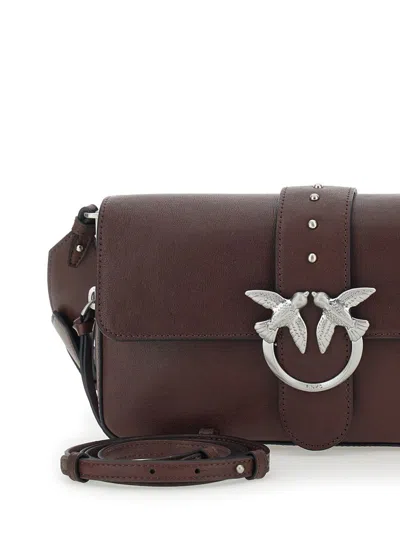 Pinko Medium Leather Classic Love Bag Slouchy Shoulder Bag With Zip In Brown