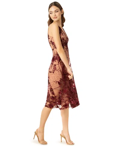Dress The Population Audrey Floral Applique Lace Dress In Burgundy