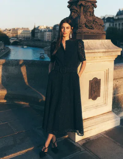 Boden Kate Puff Sleeve Lace Dress Black  In Black