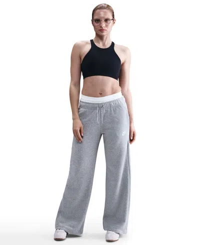 Nike Club Womens Comfort Waistband Drawstring Waist Wide Leg Mid Rise Fleece Sweatpant In Gray