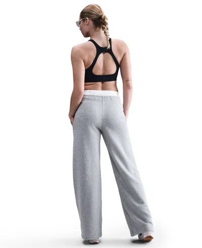 Nike Club Womens Comfort Waistband Drawstring Waist Wide Leg Mid Rise Fleece Sweatpant In Gray