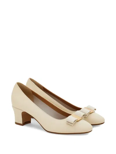 Ferragamo 50mm Vara Bow Block Heel Pumps In Neutral