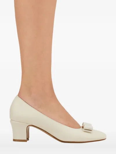 Ferragamo 50mm Vara Bow Block Heel Pumps In Neutral