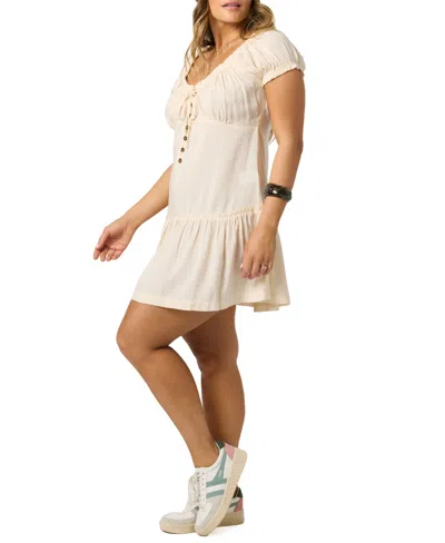 O'neill Juniors' Maggie Tie-neck Short-sleeves Mini Dress In Neutral