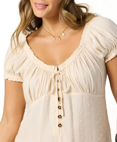 O'neill Juniors' Maggie Tie-neck Short-sleeves Mini Dress In Neutral