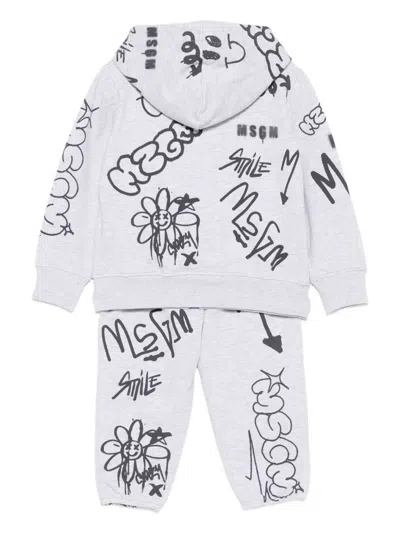 Msgm Graffiti-print Tracksuit Set In Gray