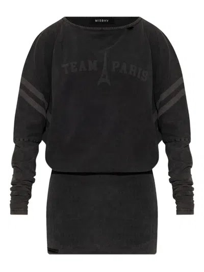 Misbhv Team Paris Long-sleeved Mini Dress In Black