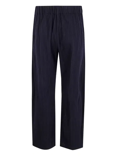Apuntob Elastic Waist With Pockets Curved Legs Trousers In Blue