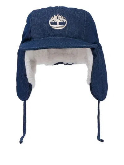 Timberland Logo Earflap Hat In Blue