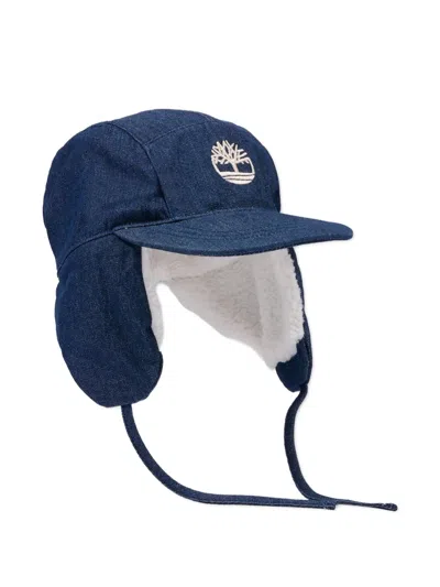 Timberland Logo Earflap Hat In Blue