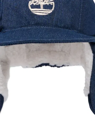 Timberland Logo Earflap Hat In Blue