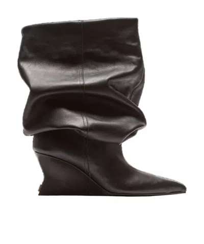 Balmain Leather Wedge Ankle Boots 60 In Black