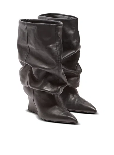 Balmain Leather Wedge Ankle Boots 60 In Black