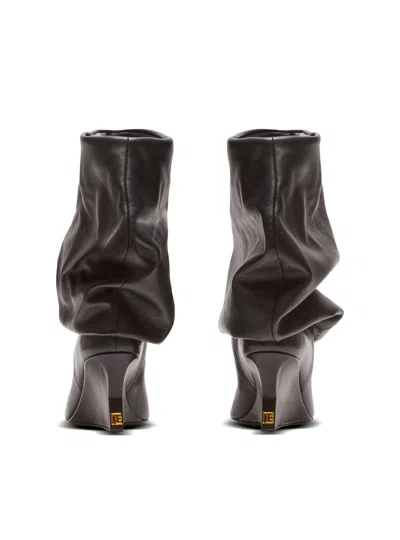 Balmain Leather Wedge Ankle Boots 60 In Black