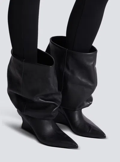 Balmain Leather Wedge Ankle Boots 60 In Black