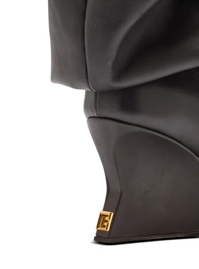 Balmain Leather Wedge Ankle Boots 60 In Black
