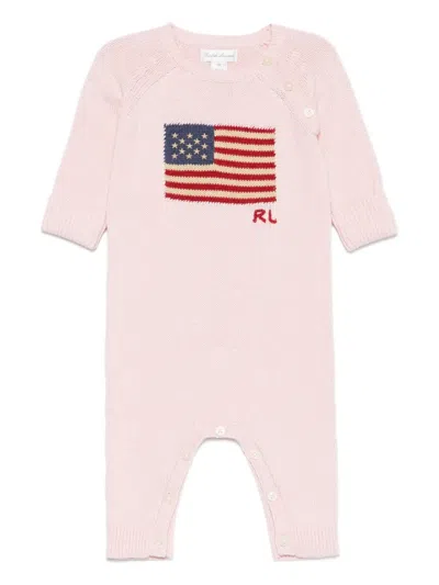 Polo Ralph Lauren Flag-motif Romper In Pink