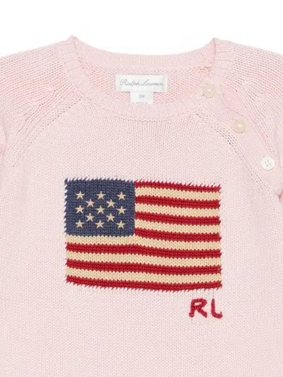 Polo Ralph Lauren Flag-motif Romper In Pink