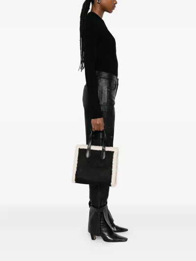 Marc Ellis Buby Shearling-trim Shoulder Bag In Black