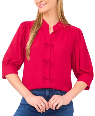 Cece Puff Sleeve Bow Placket Blouse In Pink