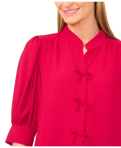 Cece Puff Sleeve Bow Placket Blouse In Pink