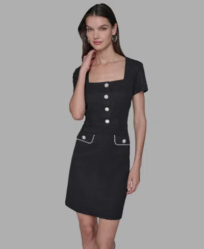 Karl Lagerfeld Tweed Sheath Dress In Black
