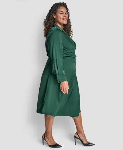 Dkny Plus Size Long Sleeve Surplice O-ring Midi Dress In Green