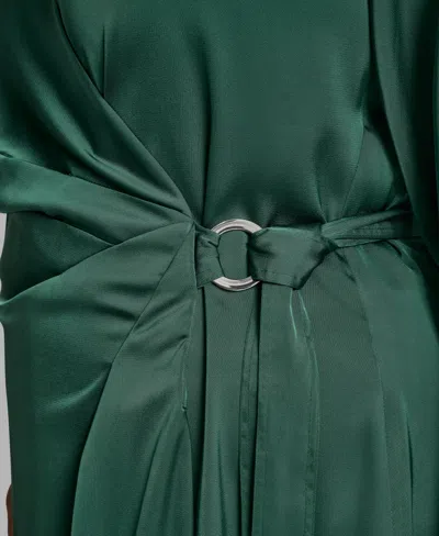 Dkny Plus Size Long Sleeve Surplice O-ring Midi Dress In Green