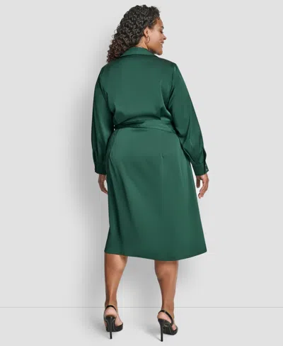 Dkny Plus Size Long Sleeve Surplice O-ring Midi Dress In Green