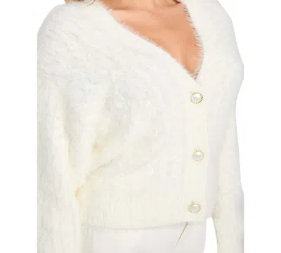 Guess Kinako Pearly Button Fuzzy Cardigan In White