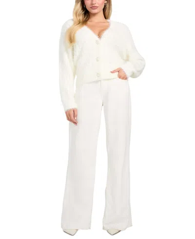 Guess Kinako Pearly Button Fuzzy Cardigan In White